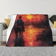 thumbnail image 1 of Salouo Sunset River Western Cowboy Print Throw Blanket Gifts for Women Men Soft Flannel Blanket for Home Living Room Decor Bedroom Blanket Gifts for Mom Dad -80"x60", 1 of 7