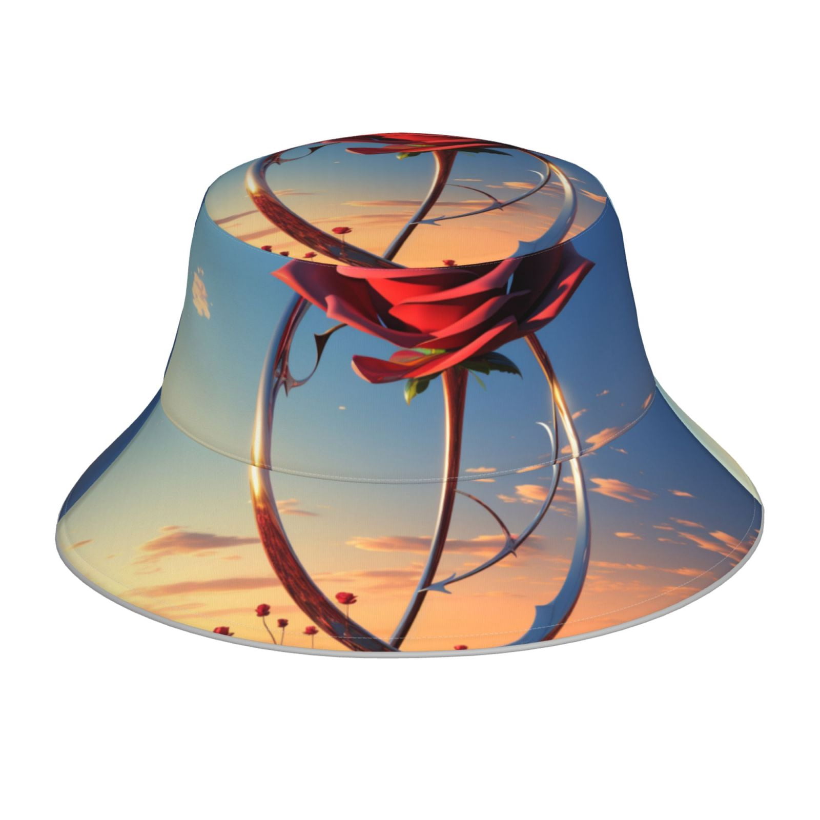 Reversible Bucket Hat - Floral Print & Solid Black, Unisex Sun Protection For Fishing & Travel