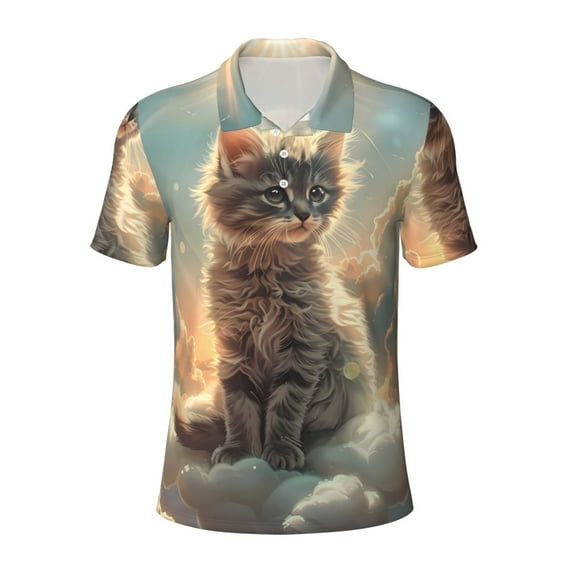 Salouo Sunshine Cloud Kitten for Men's Short Sleeve Polo Shirts,Polo Shirts for Men Performance Short Sleeve Golf Shirt Athletic Casual Collared T-Shirt-Large
