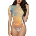 thumbnail image 1 of Salouo Sunshine Colorful Cloud Rabbit for Women's Short Sleeve Bodysuit,Sexy Bodysuits One Piece Round Neck Bodysuit Shapewear Tummy Control-Large, 1 of 7