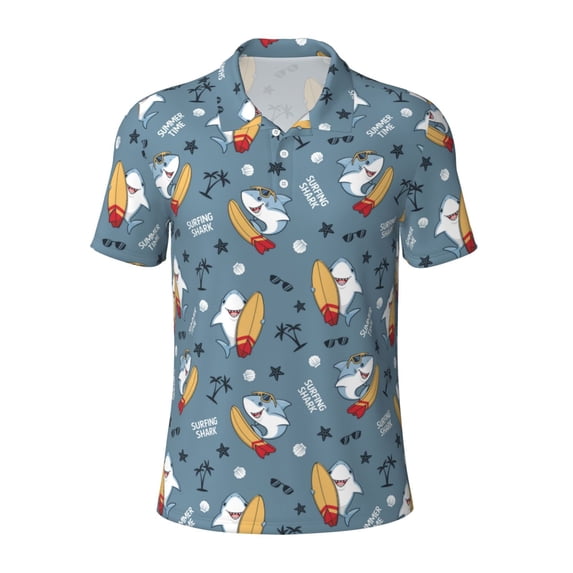 Salouo Surf Shark for Men's Short Sleeve Polo Shirts,Polo Shirts for Men Performance Short Sleeve Golf Shirt Athletic Casual Collared T-Shirt-XX-Large