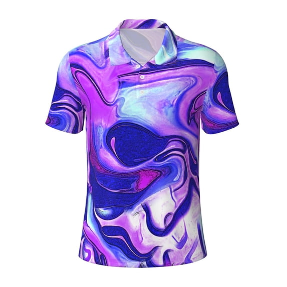 Salouo Swirl Print Blue Purple1 for Men's Short Sleeve Polo Shirts,Polo Shirts for Men Performance Short Sleeve Golf Shirt Athletic Casual Collared T-Shirt-4X-Large