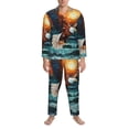 thumbnail image 1 of Salouo Textured Bald Eagle Print Button-Front Long Sleeve Pajama Set for Men, Soft 2Pjs Men's Long Sleeve Sleepwear -X-Large, 1 of 7