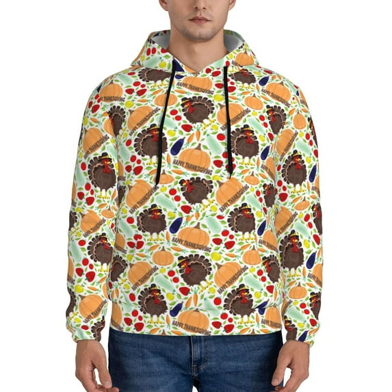Salouo Thanksgiving Pattern Men's Fall Hoodie Sweatshirt,Sport Hoodie with Pockets for Men Pullover Casual Hooded Sweatshirt-Medium