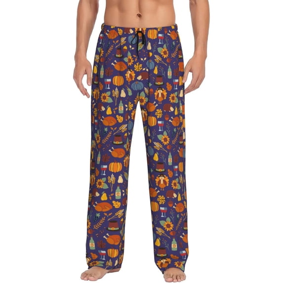 Salouo Thanksgiving Turkey 2 Print Pajama Pants for Men, Lounge Pants Elastic Waistband Casual Men's sleepwear Loungewear Sleep Pajama Pant -XX-Large