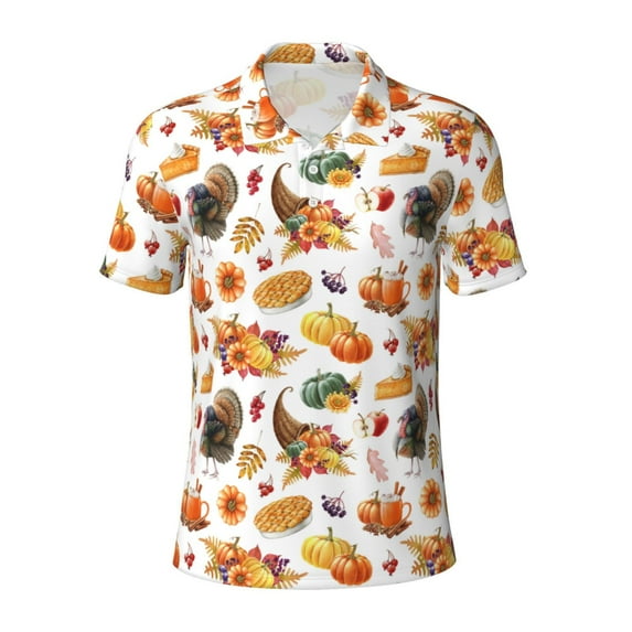 Salouo Thanksgiving Turkeys 1 for Men's Short Sleeve Polo Shirts,Polo Shirts for Men Performance Short Sleeve Golf Shirt Athletic Casual Collared T-Shirt-4X-Large