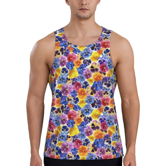 Salouo The Garden Tricolor Pansy Flower for Men's Tank Tops,Sleeveless Muscle Shirts for Men Quick Dry Workout Tank Top Gym Muscle Tee Fitness Bodybuilding Sleeveless T Shirt-Small