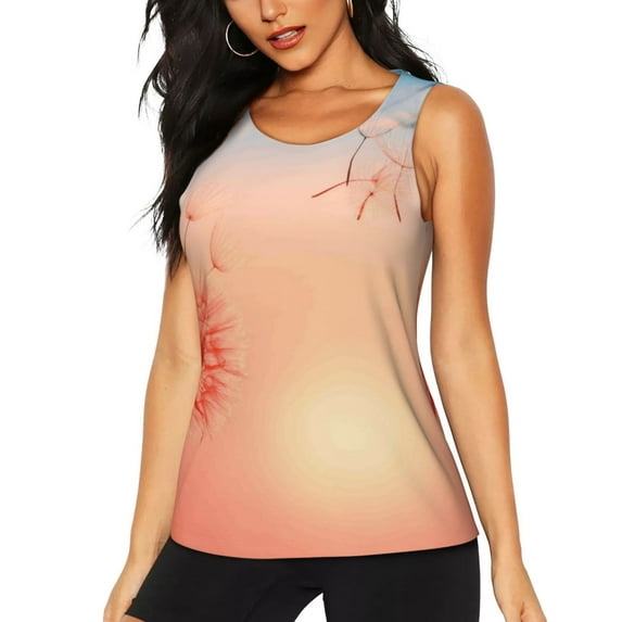 Salouo The Sunset of Dandelion Pattern Workout Tank Tops for Women,Gym Exercise Sleeveless Running Loose Athletic Top Fit Yoga Tops Active Shirts-X-Large