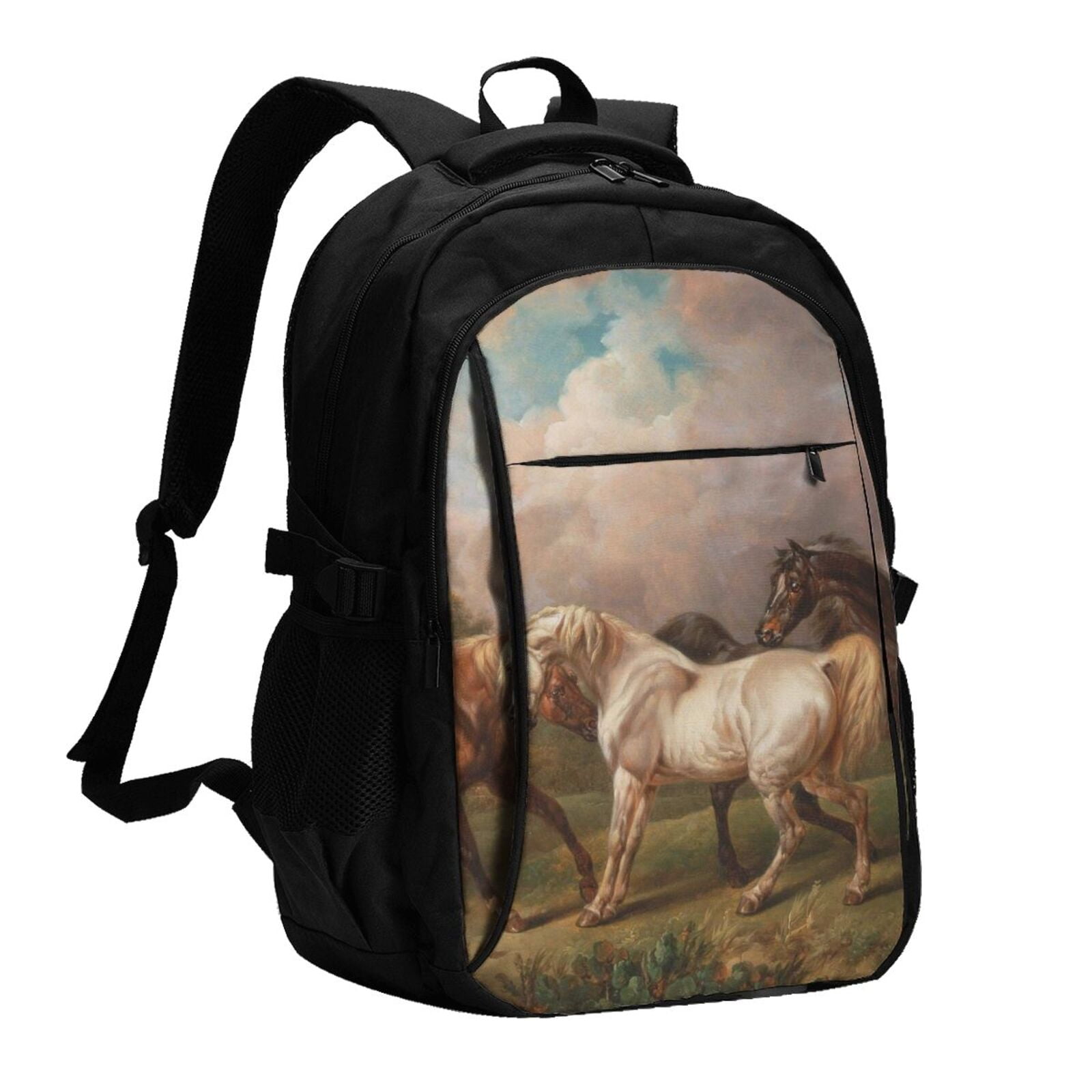 Salouo Three Horses Oil Painting Pattern Extra Large Travel Laptop