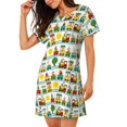 thumbnail image 1 of Salouo Train With Animals Print Short Sleeve Sleepshirt for Womens Comfy Nightgown Scoopneck Cute Nightdress Ruffle -XX-Large, 1 of 6