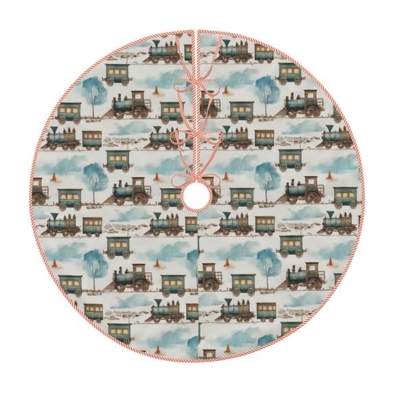 Salouo Transport Train Christmas Tree Skirt 30" Farmhouse Christmas Decorations Snowman Xmas Tree Skirt Tree Mat for Holiday Party Decor