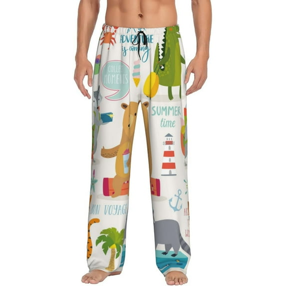 Salouo Travel Animals Print Pajama Pants for Men, Lounge Pants Elastic Waistband Casual Men's sleepwear Loungewear Sleep Pajama Pant -Medium