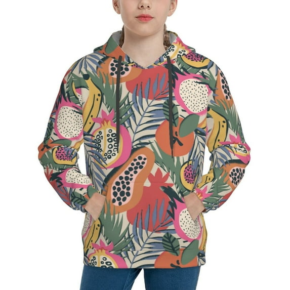 Salouo Tropical Fruit Pattern Hoodie Sweatshirt for Youth, Fall Pullover Hoodie Sweatshirt Long-Sleeve Pullover Hooded Sweatshirt-X-Large