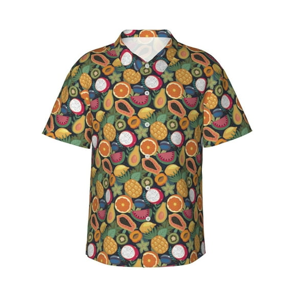 Salouo Tropical Fruits for Hawaiian Shirt for Men,Summer Beach Casual Short Sleeve Button Down Shirts Men's Regular-Fit Short-Sleeve Print Shirt -Large