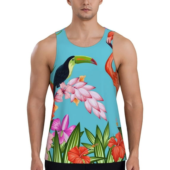 Salouo Tropical Jungle Flamingo for Men's Tank Tops,Sleeveless Muscle Shirts for Men Quick Dry Workout Tank Top Gym Muscle Tee Fitness Bodybuilding Sleeveless T Shirt-3X-Large