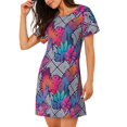 thumbnail image 1 of Salouo Tropical Leaves Print Short Sleeve Sleepshirt for Womens Comfy Nightgown Scoopneck Cute Nightdress Ruffle -X-Large, 1 of 7
