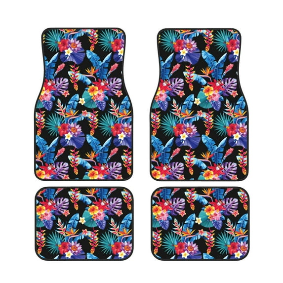Salouo Tropical Palm Leaves for Car Floor Mat Set of 4–Car Carpet Mats - Car Mats with Anti-Slip Backing & Driver Heel Pad Universal Fit for Cars, Trucks, SUVs, and Vans