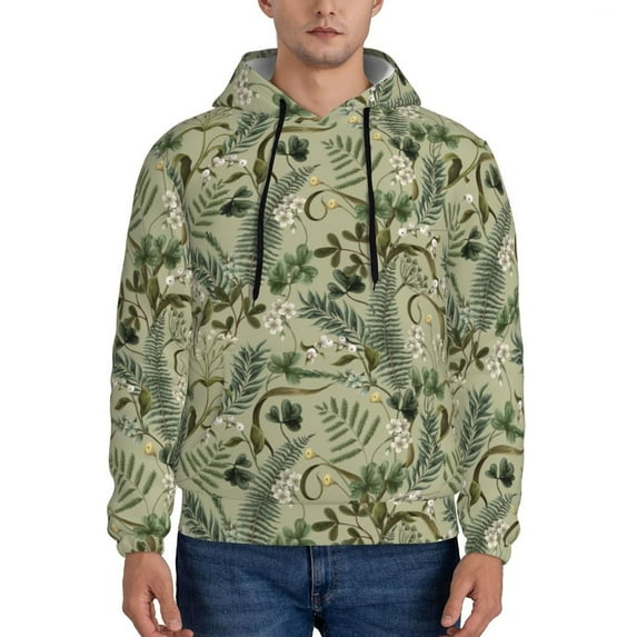 Salouo Tropical Plants Green Pattern Men's Fall Hoodie Sweatshirt,Sport Hoodie with Pockets for Men Pullover Casual Hooded Sweatshirt-Large