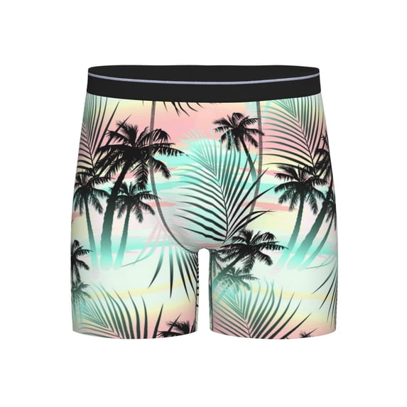 Salouo Tropical Summer Palm Pattern Men's Boxer Briefs, Soft & Breathable Underwear Elastic Waistband Briefs for Men,1-Pack