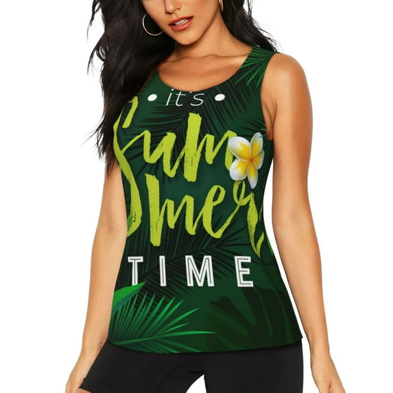 Salouo Tropical Summer Vibes Pattern Workout Tank Tops for Women,Gym Exercise Sleeveless Running Loose Athletic Top Fit Yoga Tops Active Shirts-Small