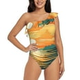 thumbnail image 1 of Salouo Tropical Sunset Paradise Pattern One Shoulder Ruffled One Piece Swimsuit for Women V Neck Swimwear Tummy Control Bathing Suit-Medium, 1 of 6