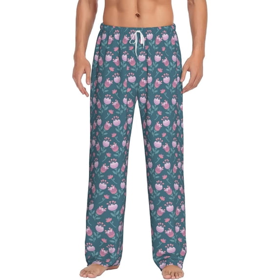 Salouo Tulips Flowers Print Pajama Pants for Men, Lounge Pants Elastic Waistband Casual Men's sleepwear Loungewear Sleep Pajama Pant -Large