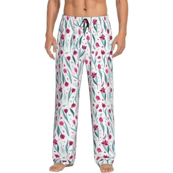Salouo Tulips Flowers Print Pajama Pants for Men, Lounge Pants Elastic Waistband Casual Men's sleepwear Loungewear Sleep Pajama Pant -Medium
