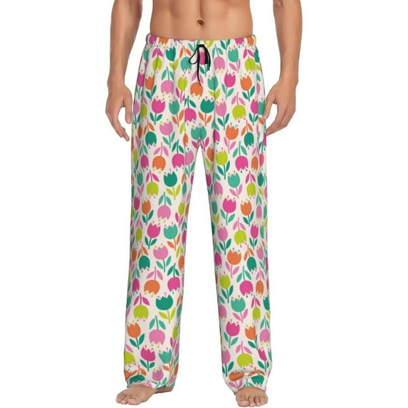 Salouo Tulips Flowers Print Pajama Pants for Men, Lounge Pants Elastic Waistband Casual Men's sleepwear Loungewear Sleep Pajama Pant -XX-Large