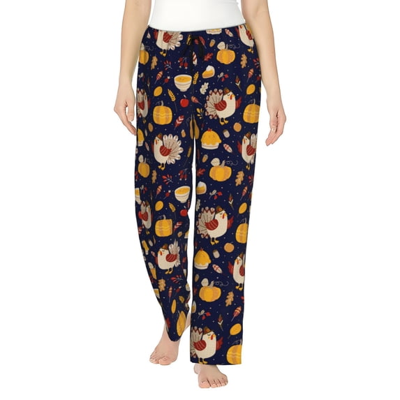 Salouo Turkey And Autumn Print Women's Pajama Pants Casual Loose Sweatpants PJs Flowy Pants Drawstring Palazzo for Women Wide Leg Pants Lounge Pajama -Large