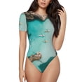thumbnail image 1 of Salouo Turquoise Beach Kayaking for Women's Short Sleeve Bodysuit,Sexy Bodysuits One Piece Round Neck Bodysuit Shapewear Tummy Control-Large, 1 of 7