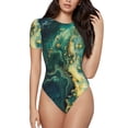 thumbnail image 1 of Salouo Turquoise Golden Swirl for Women's Short Sleeve Bodysuit,Sexy Bodysuits One Piece Round Neck Bodysuit Shapewear Tummy Control-XX-Large, 1 of 7