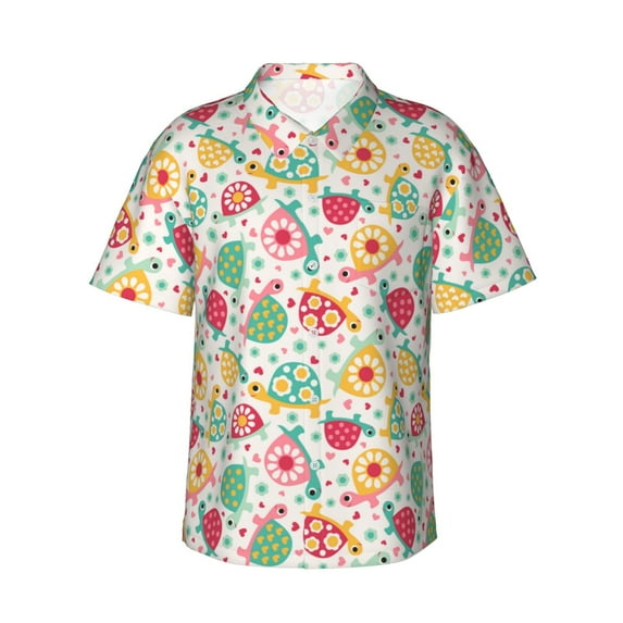 Salouo Turtle Flower for Hawaiian Shirt for Men,Summer Beach Casual Short Sleeve Button Down Shirts Men's Regular-Fit Short-Sleeve Print Shirt -Medium