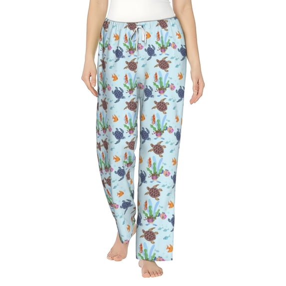Salouo Turtle Print Women's Pajama Pants Casual Loose Sweatpants PJs Flowy Pants Drawstring Palazzo for Women Wide Leg Pants Lounge Pajama -X-Large