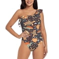 thumbnail image 1 of Salouo Turtles and Sea Plants Pattern One Shoulder Ruffled One Piece Swimsuit for Women V Neck Swimwear Tummy Control Bathing Suit-Medium, 1 of 6