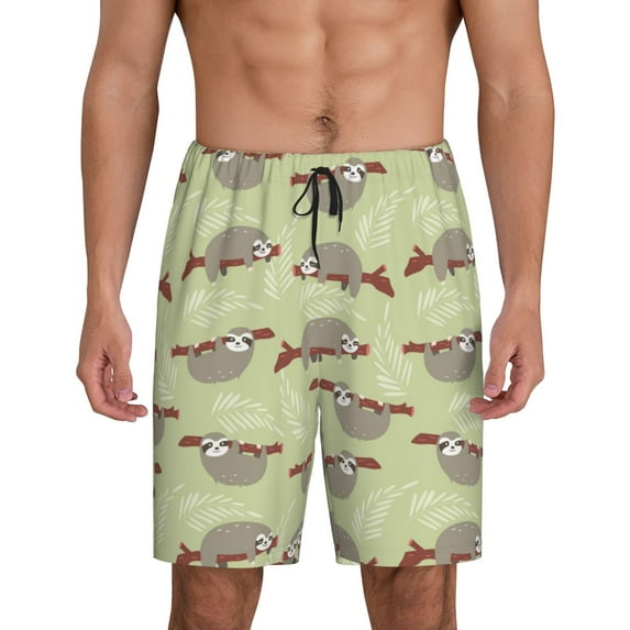 Salouo Twig Sloth Pattern Men's Sleep Pajama Shorts,Pajama Bottoms Elastic Waistband Sleep Pajama Short PJ Shorts for Men -Large