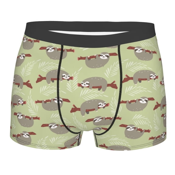 Salouo Twig Sloth Print Men's Boxer Briefs,Breathable Underwear Elastic Waistband Briefs for Men -Small