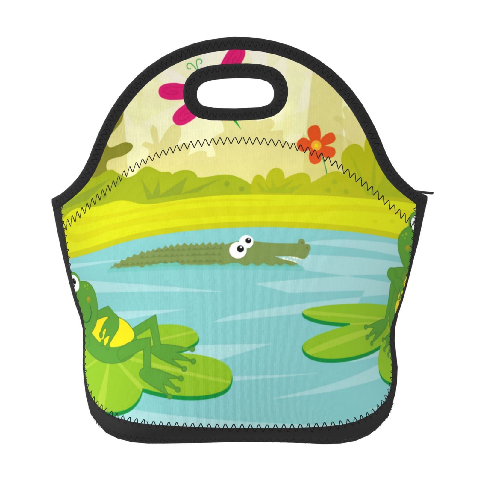 Salouo Two Frogs Are Sitting On Water Lilies for Lunch Tote,Lunch Bag