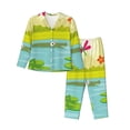 thumbnail image 1 of Salouo Two Frogs Are Sitting On Water Lilies Pattern Women's Pajamas Set Long Sleeve Button Down Sleepwear Soft Pj Lounge Sets for women 2 Piece Pjs Set with Long Pants-X-Large, 1 of 7