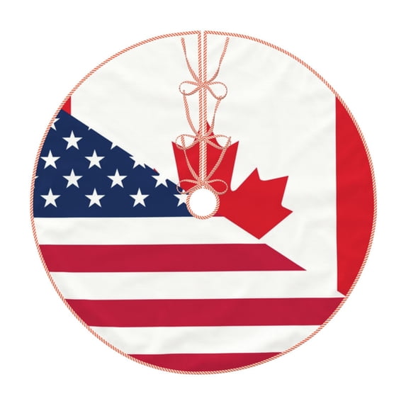 Salouo USA Canada Flag Christmas Tree Skirt 48" Farmhouse Christmas Decorations Snowman Xmas Tree Skirt Tree Mat for Holiday Party Decor