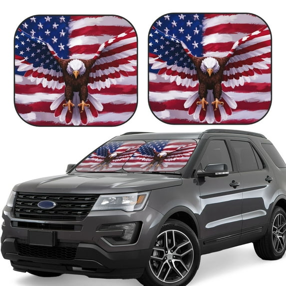 Salouo USA Eagle with Spread Wings Pattern Car Windshield Sun Shade Foldable | Front Windshield Shade for Sun, Heat and UV Rays | Interior Sun Protection-Small