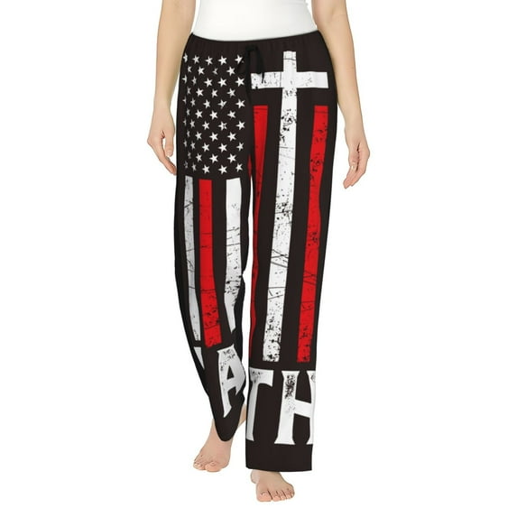 Salouo USA Flag Cross Print Women's Pajama Pants Casual Loose Sweatpants PJs Flowy Pants Drawstring Palazzo for Women Wide Leg Pants Lounge Pajama -Large
