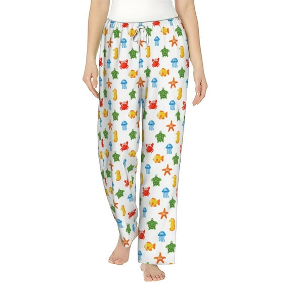 Salouo Undersea Animals Print Women's Pajama Pants Casual Loose Sweatpants PJs Flowy Pants Drawstring Palazzo for Women Wide Leg Pants Lounge Pajama -Medium