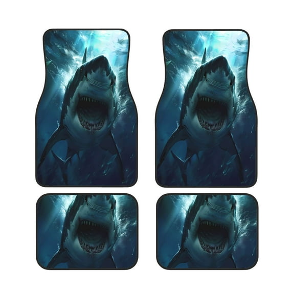 Salouo Undersea Shark for Car Floor Mat Set of 4–Car Carpet Mats - Car Mats with Anti-Slip Backing & Driver Heel Pad Universal Fit for Cars, Trucks, SUVs, and Vans