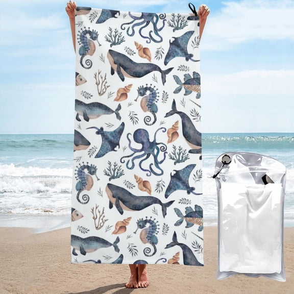 Salouo Underwater Animals 1 Pattern 1 Pack Bath Towel, Quick Drying Towels Premium Towels for for Body, Sport, Yoga, SPA, Fitness-31.5"x63"