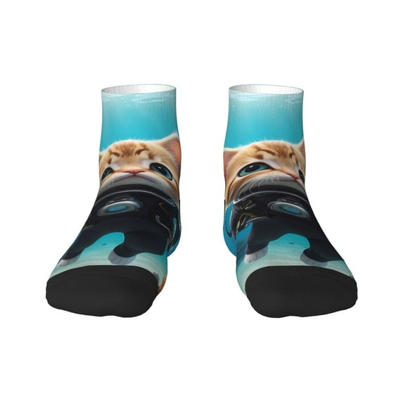 Salouo Underwater Diving Cat Pattern Unisex Middle Tube Socks,Middle-Finger Knee High Socks Over The Calf Tube Stocking Crew Stockings for Women and Men Tube Socks