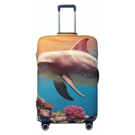 Salouo Underwater Plant Dolphin Pattern Travel Dust-proof Suitcase Cover, Softside Suitcase Protector Luggage Cover Protector for 18-32inch ,Not Included Suitcase