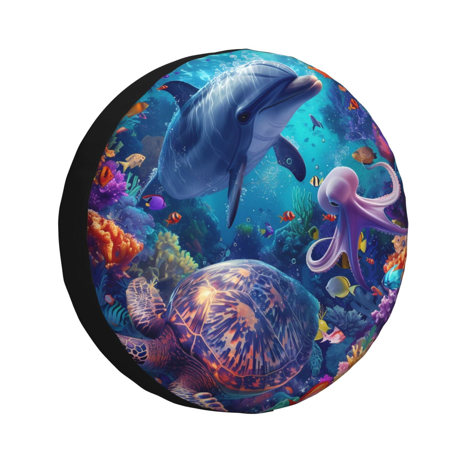 Salouo Underwater Turtle Dolphin Octopus Print Spare Tire Cover 14 17 Inch Spare Tire Protector