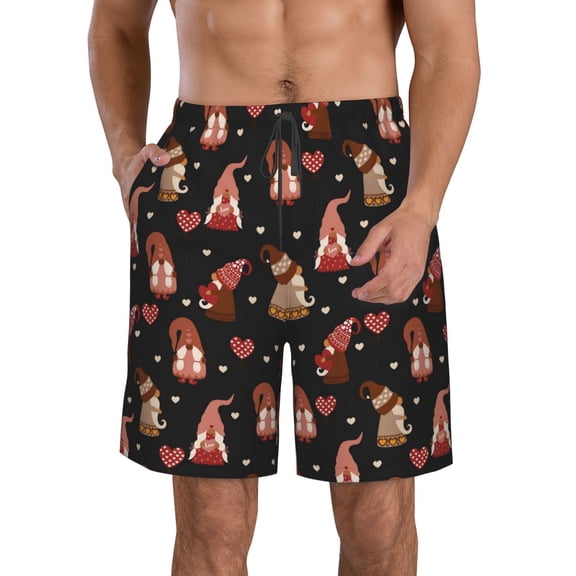 Salouo Valentine Gnome Pattern Swim Trunks for Men,Men's Hawaiian Bathing Suit Swimsuits Quick Dry Swimming Board Shorts Beach Shorts with Pockets-