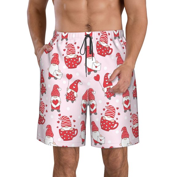 Salouo Valentine Gnomes Pattern Swim Trunks for Men,Men's Hawaiian Bathing Suit Swimsuits Quick Dry Swimming Board Shorts Beach Shorts with Pockets-