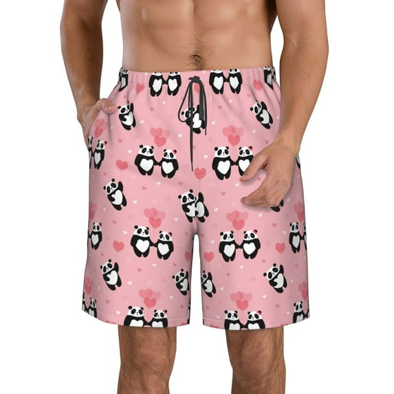 Salouo Valentine'S Day Panda Pattern Swim Trunks for Men,Men's Hawaiian Bathing Suit Swimsuits Quick Dry Swimming Board Shorts Beach Shorts with Pockets-Small